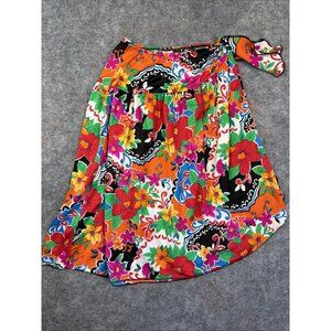 VTG 70s Floral Wrap Shift Skirt Tropical Floral Bold Print Swim Cover Up SM Boho